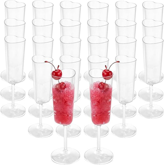 JLYLOL 24 PCS Heart Shaped Champagne Flutes, 5.5OZ Plastic Champagne Glasses, Unique Wedding Toasting Glasses, Elegant Stemmed Drinking Cups Plastic Goblets for Celebrations Anniversary Bride (Clear)