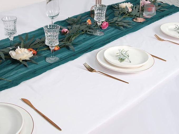 3 Pack 160 inch Teal Blue Cheesecloth Table Runner-13.3ft Long Teal Gauze Runner Sheer Cheese Cloth -Turquoise Runner for Wedding Reception, Bridal Baby Shower Birthday Decorations Graduation Party