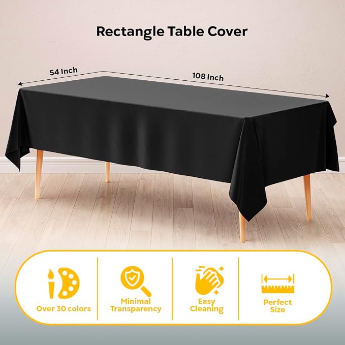 Exquisite Black Tablecloths for Rectangle Tables 48 Pack Plastic Table Cloth Disposable 54" X 108" Black Table Cloths Rectangle Tablecloth Plastic Tablecloths Rectangular Party Supplies