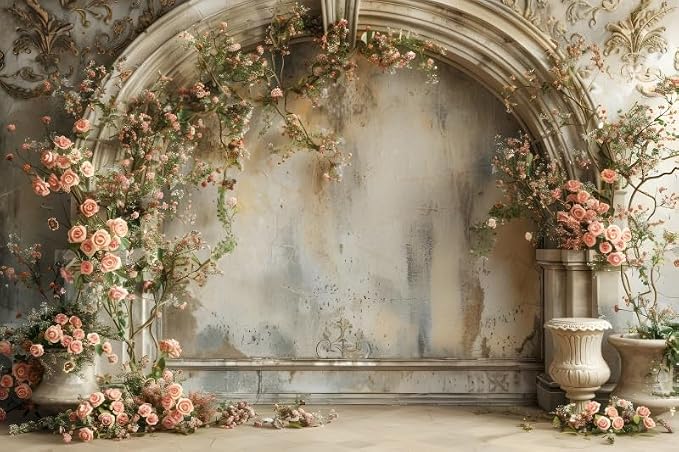 Yeele 8x4ft Vintage Elegant Floral Room Backdrop European Style House Pink Rose Flower Arch Background for Wedding Bridal Shower Anniversary Birthday Decor Girl Woman Portrait Photo Shoot Prop