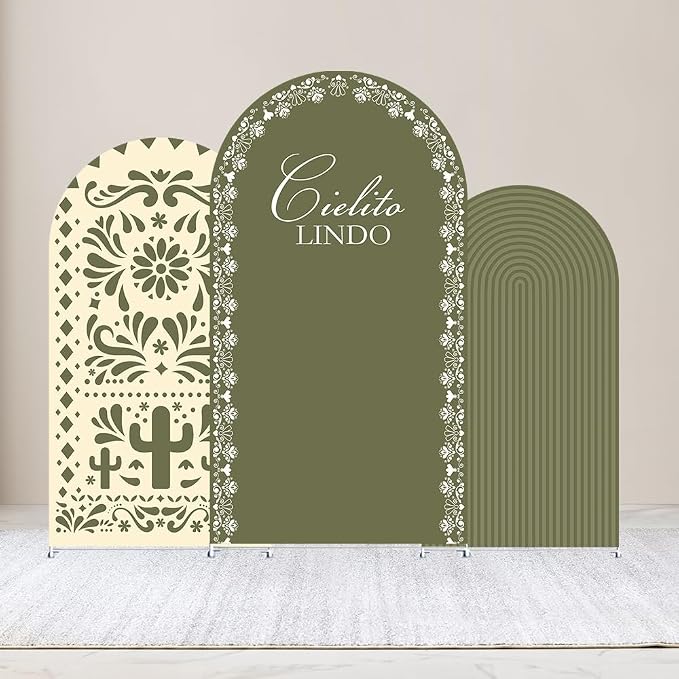 Set of 3 Arch Backdrop Cover Cielito Lindo Baby Shower Spandex Arch Fabric Cover for Mexican Bridal Wedding Birthday Party Decoration (6FT 6.6FT 7.2FT,Green)