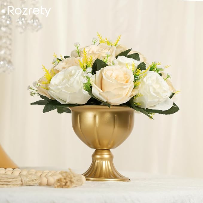 10 Pcs Mini Gold Metal Flower Vases, 5.1" Table Centerpieces | Tool-free clockwise assembly, split design for easy storage, 10-piece mini vases, fast setup for events & bulk decor