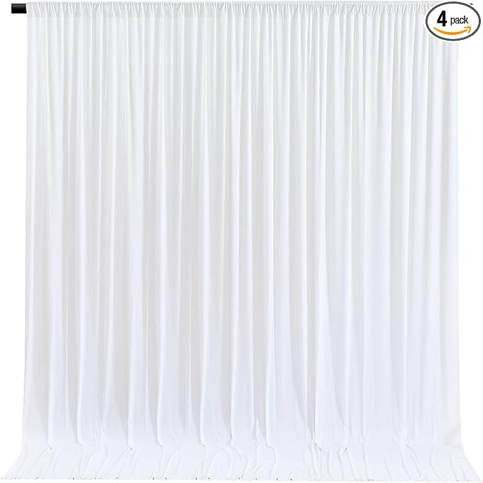 White Backdrop Curtains 4 Panels, 10 Feet Wrinkle-Free Polyester Photography Backdrop Drapes for Wedding Baby Shower Party Background Backdrop Stand- 16 X10FT (White)
