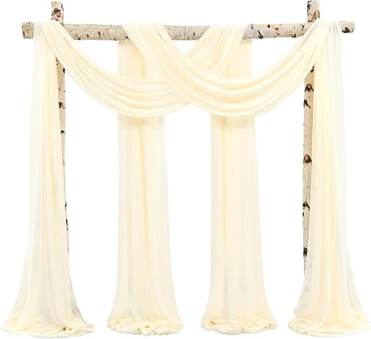 Beige Wedding Arch Drapes, 2 Panels 28" x 20ft Chiffon Fabric Drapes for Ceremony & Reception