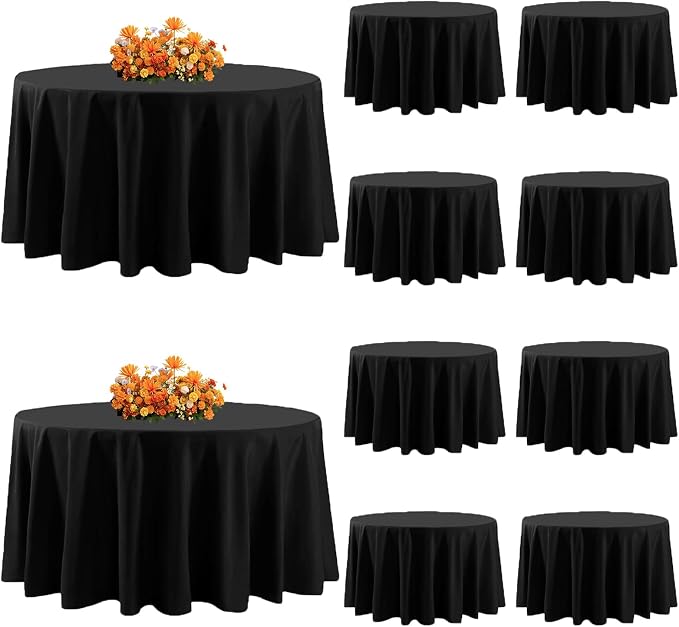 10Pack Black Round Tablecloth 90 Inch, Polyester Fabric Round Table Cover, Stain & Wrinkle Resistant Washable Table Cloth for Wedding, Party, Banquet, Dining Decor