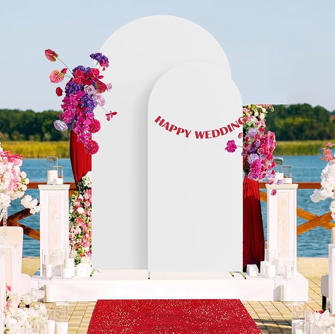 HAINARverS Set of 2 Wedding Arch Cover 6FT,7.2FT Spandex Fitted Stretchy Arch Stand Covers,2 Sided Round Top Chiara Backdrop Cover Banquet Baby Shower Arch Decoration(White)