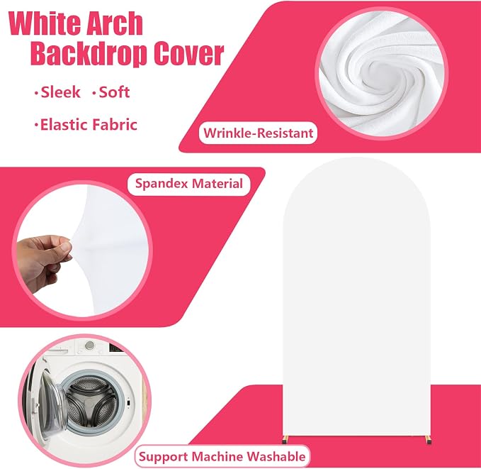 7.2FT Arch Backdrop Stand and White Cover Set,Wedding Arch Backdrop Stand,Balloon Arch Stand Metal Frame for Birthday Wedding Baby Shower Party Garland Ceremony Decor
