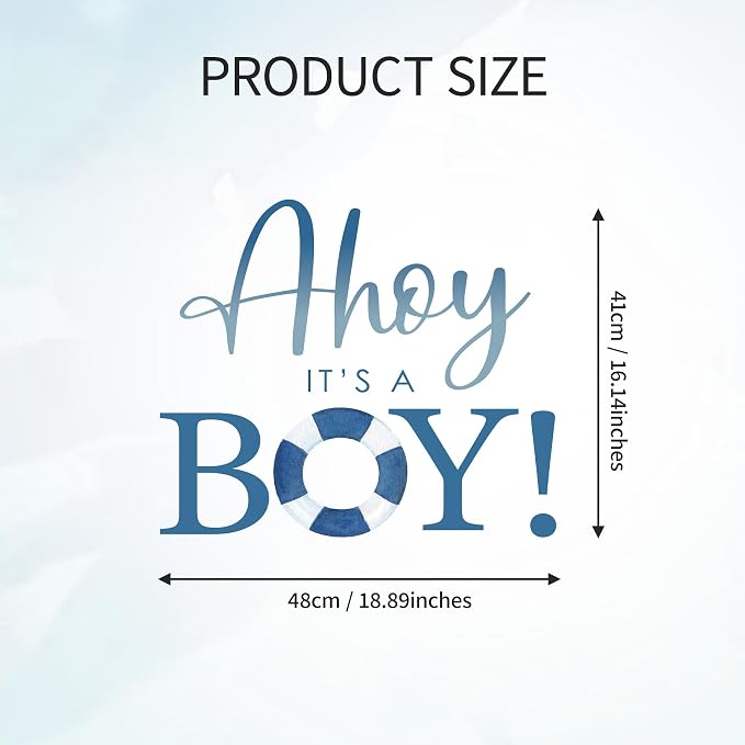 Ahoy It’s A Boy Baby Shower Decorations - Ahoy It’s A Boy Decal Sign for Balloons Arch Backdrop, Nautical First Birthday Decorations for Boys, Sailboat Gender Reveal Sign, 1st Party Supplies for Boys
