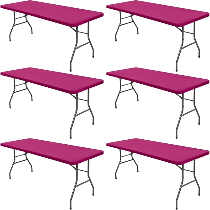6 Pack Picnic Table Cover Elastic Fitted Outdoor Tablecloths for 8 Foot Rectangle Tables Waterproof Stretch Washable Patio Folding Spandex Table Cloth Camping Banquet Parties (Hot Pink,30" x 96")