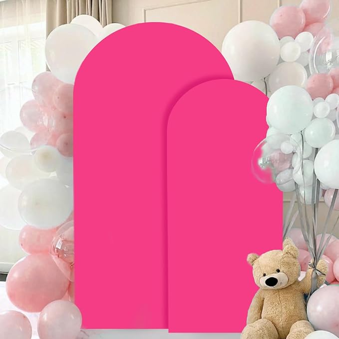 FANPROMS Set of 2 Wedding Arch Cover 6FT 7.2FT Hot Pink Arched Backdrop Cover Chiara Round Top Arch Covers Backdrop Fabric Spandex Fitted Arch Covers for Arches Stands for Wedding Baby Shower Decor