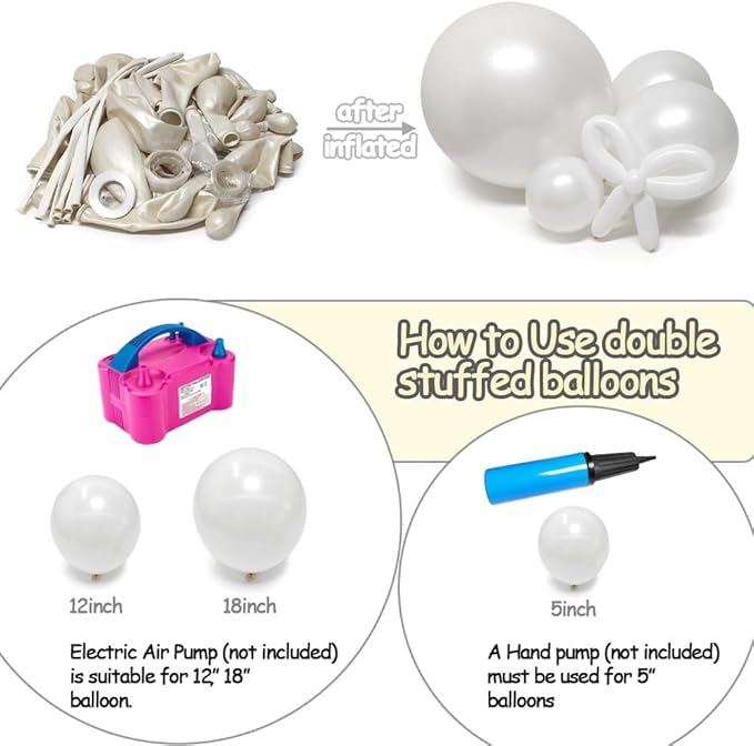 Pearl White Balloon Double Stuffed White Balloons Garland Pearl Cream Beige Arch Kit Ivory Long Balloons Different Size for Birthday Wedding Baby Shower Anniversary Decoration