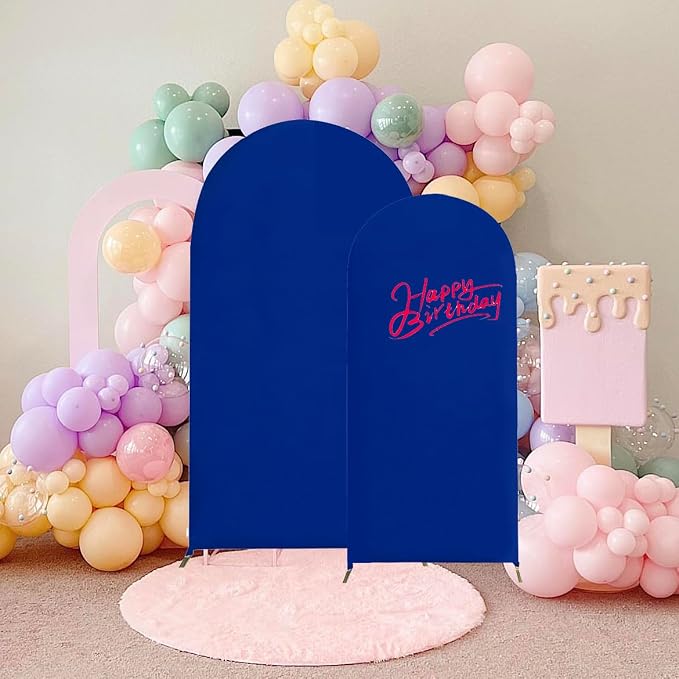 HAINARverS Set of 2 Wedding Arch Cover 6FT,7.2FT Spandex Fitted Stretchy Arch Stand Covers,2 Sided Round Top Chiara Backdrop Cover for Birthday Party Banquet Baby Shower Arch Decoration(Royal Blue)