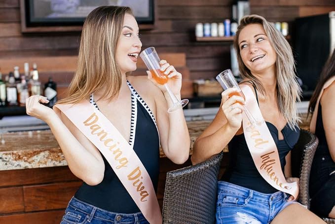 POP FIZZ DESIGNS Bachelorette Sash Set (18 pcs) 1 White Bride to Be Sash + 1 Maid of Honor Sash + 17 Bachelorette Sashes for The Bride Tribe - Amazing Bachelorette Party Favors