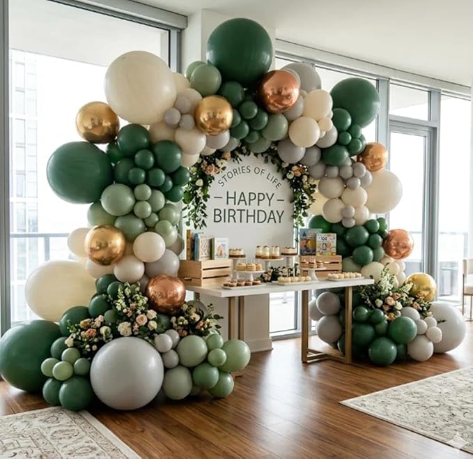 Pastel Green Balloon Garland Kit Different Sizes Double Stuffed Balloons Latex Sage Balloon Jungle Green Arch For Birthday Safari Baby Shower Gender Reveal Bridal Boho Party