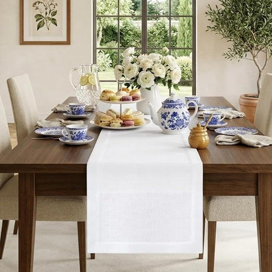 Classic Linen™ by D'Moksha White Table Runner 108 Inches Long, 100% Pure Linen, 14 x 108 Inch Table Runner for Dresser, Dining- Mothers Day, Spring, Summer, Memorial Day