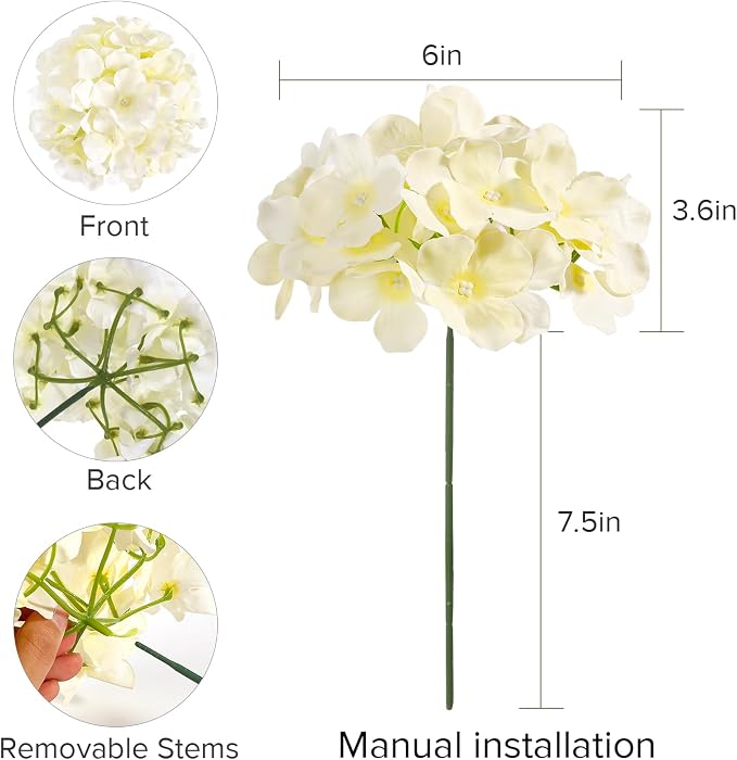Auihiay 304PCS Hydrangea Artificial Flowers Bulk, Silk Artificial Hydrangea Flowers Heads with Stems, Faux Hydrangea Flowers for Home Table Centerpieces Wedding Arch Party Decoration (Champagne)