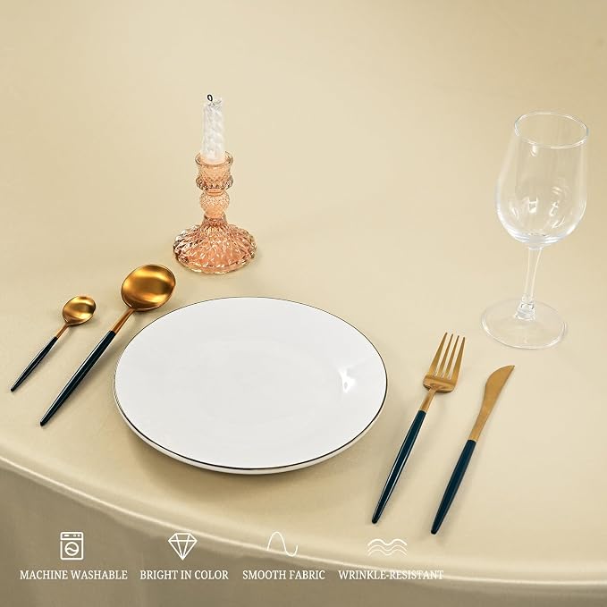 12 Pack 90 Inch Round Tablecloth, Champagne Satin Fabric, Wrinkle & Stain Resistant, Perfect for Weddings & Banquets