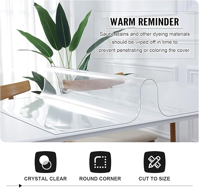 Royhom Clear Table Protector 24 x 24 Inch - 2mm Thick Plastic Table Cover, Clear Table Cover Protector Square, Waterproof PVC Desk Mat for Coffee Table, Writing Desk, Dining Room, Dresser