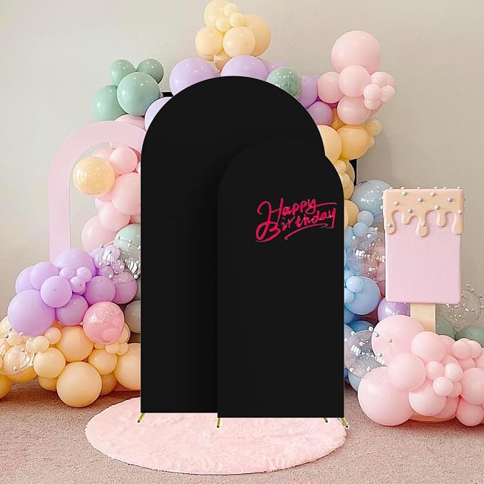 HAINARverS Set of 2 Wedding Arch Cover 6FT,7.2FT Spandex Fitted Stretchy Arch Stand Covers,2 Sided Round Top Chiara Backdrop Cover for Birthday Party Banquet Baby Shower Arch Decoration(Black)