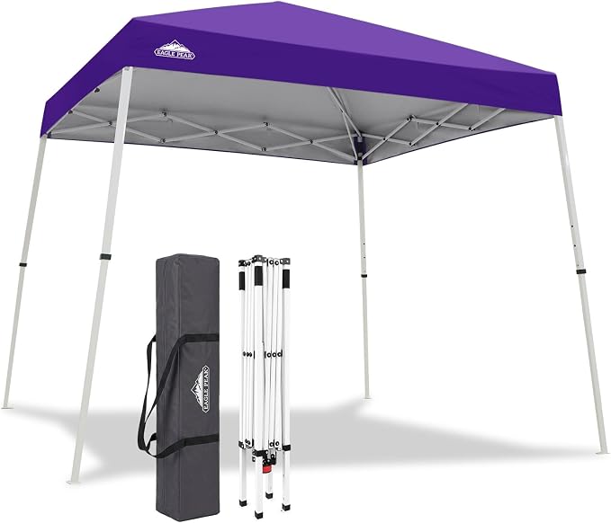 EAGLE PEAK 10x10 Slant Leg Pop-up Canopy Tent Easy One Person Setup Instant Outdoor Beach Canopy Folding Portable Sports Shelter 10x10 Base 8x8 Top (Purple)