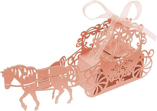 50pcs European Style Trolley Laser Cut Carriage Wedding Favour Candy Boxes (Pink)