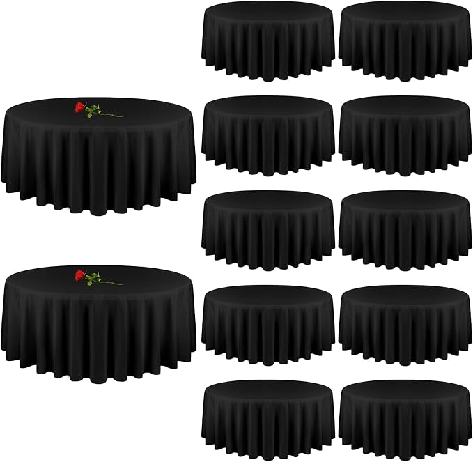 12 Pack Round Tablecloth 120 inch Black Table cloths for Round Tables,Stain and Wrinkle Resistant Washable Polyester Tablecloths Black Table Cloth 120 Inch Round Table Cloth for Wedding Party Birthday