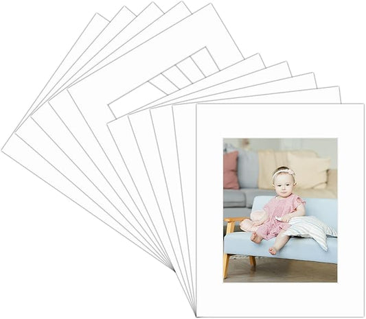 Golden State Art, Pack of 10 11x14 White Picture Mats with White Core Bevel Cut for 8x10 Pictures