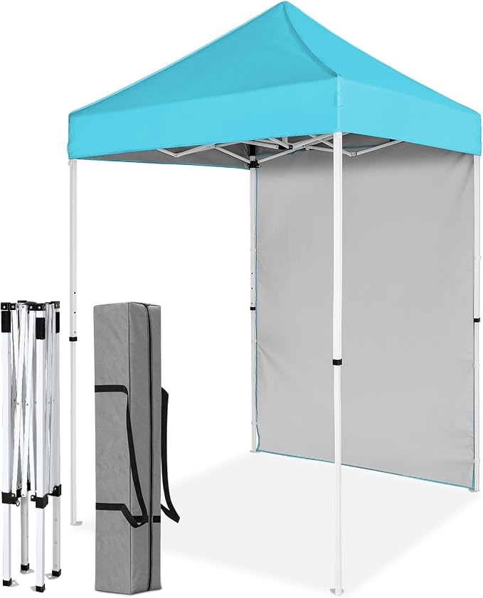 COOS BAY 5x5 Pop Up Canopy Tent with Side Wall, Easy Setup Portable Sun Shelter with Carry Bag, Outdoor Shade for Beach, Camping, Sports & Backyard, Light Blue