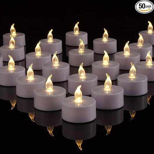PUNPUBA LED Tea Lights Candles- 50Pack Flameless Candles Realistic and Bright Flickering Long Lasting 200Hours for Holiday Celebration,Party, Home Decoration WarmWhite,Battery Operated