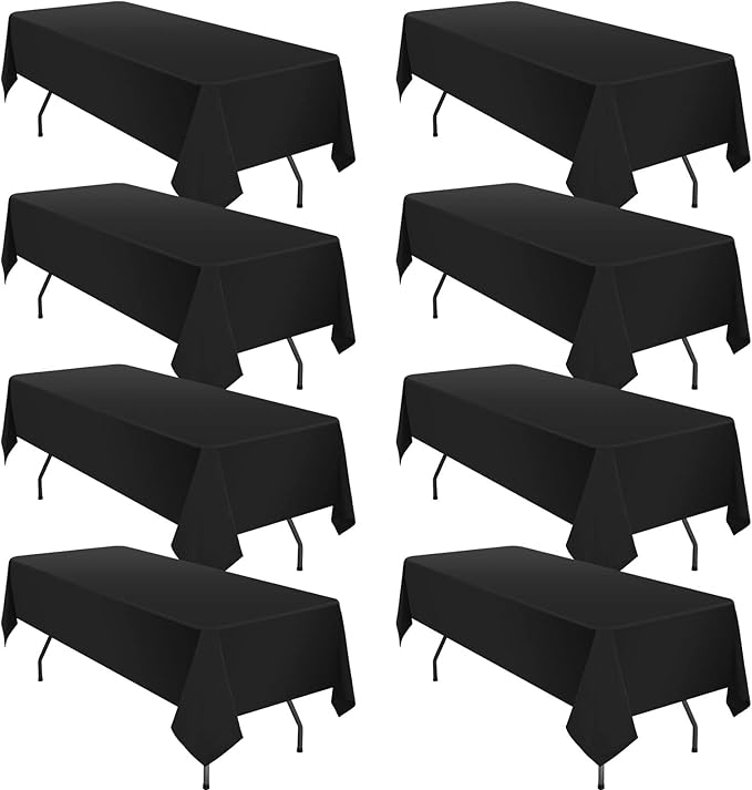8 Packs Black Rectangle Tablecloth - 60 x 102 Inch, Premium Polyester Table Cloth for 6 Foot Rectangle Tables, Washable Fabric Table Covers for Wedding, Party, Banquet, Dining