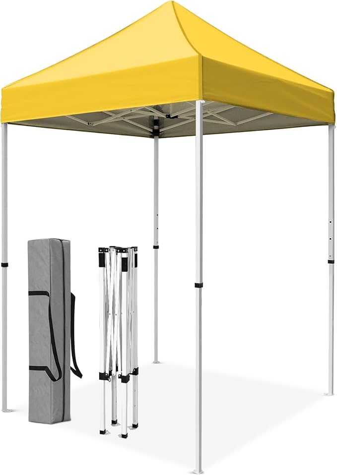 5x5 Pop Up Canopy Tent, Instant Portable Beach Canopy, Outdoor Tent with Carry Bag for Camping, Sports, Tailgating, Events, Yellow