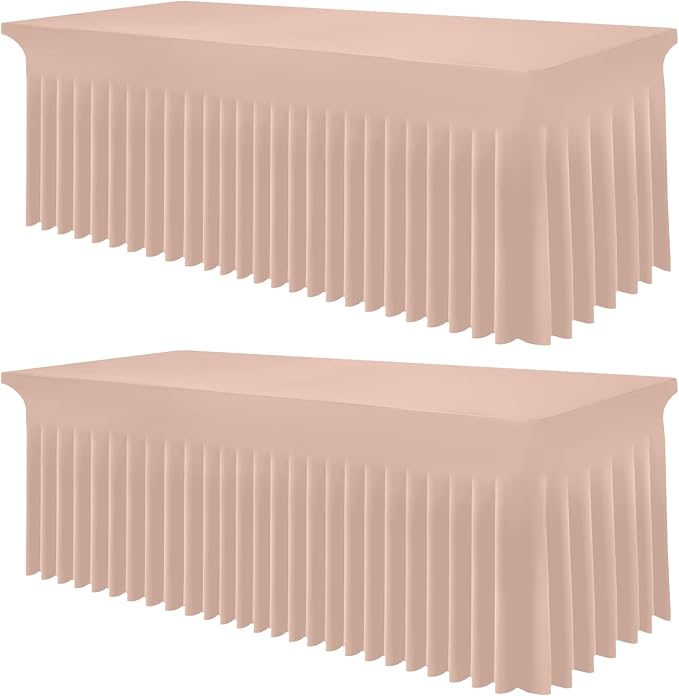 Smiry Spandex Tablecloth 2 Pack, Elastic Fitted Stretch Tablecloth for 6FT Rectangle Tables, Waterproof Washable Table Cover Skirt for Outdoor, Wedding, Banquet & Parties (Nude, 72Lx30Wx30H Inch)