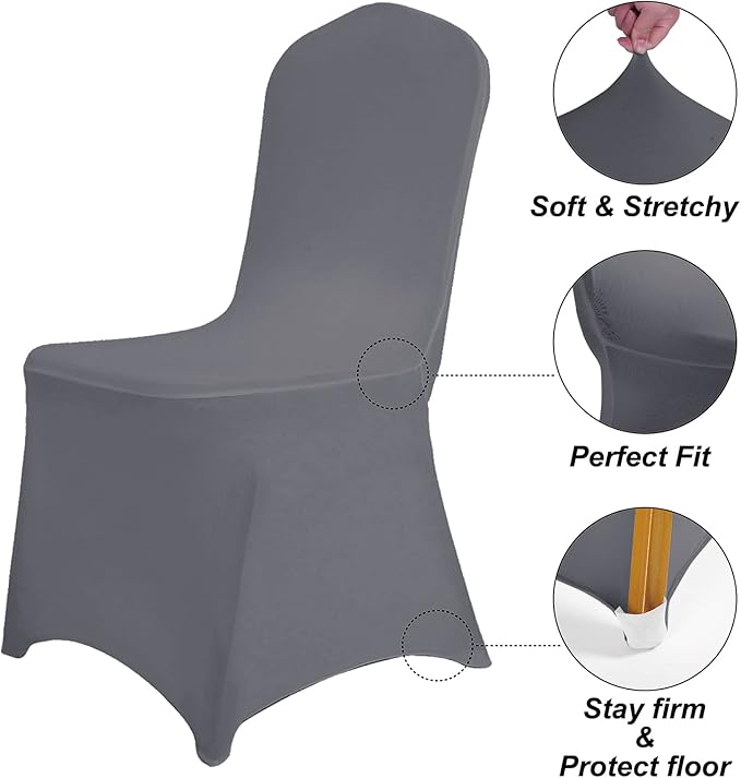 SuperO Waterproof Spandex Chair Cover 12PCS, Stretch Dining Chair Covers, Polyester Outdoor Chair Covers, Protector Stretch Chair Cover for Party Universal, Banquet, Wedding Event, Hotel(Grey)