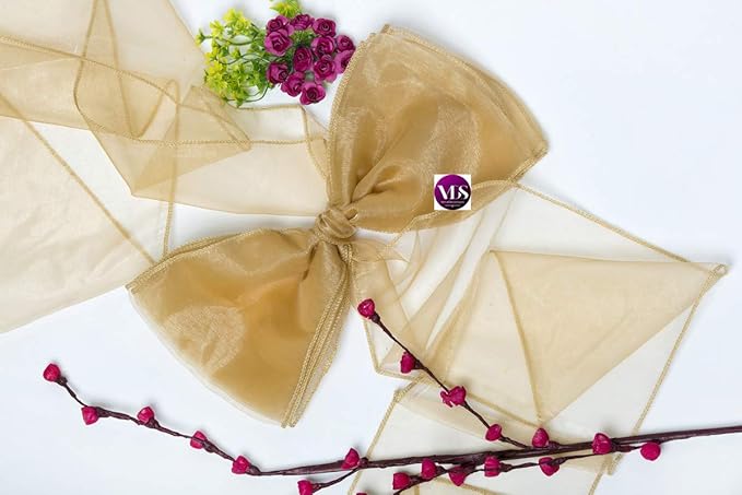 VDS Pack of 125 Organza Chair Sashes for Weddings & Events Décor | Sheer Shiny Dining Chair Bows for Banquet, Party, Reception | Reusable Decorative Sash for Folding & Chiavari Chairs - Champagne