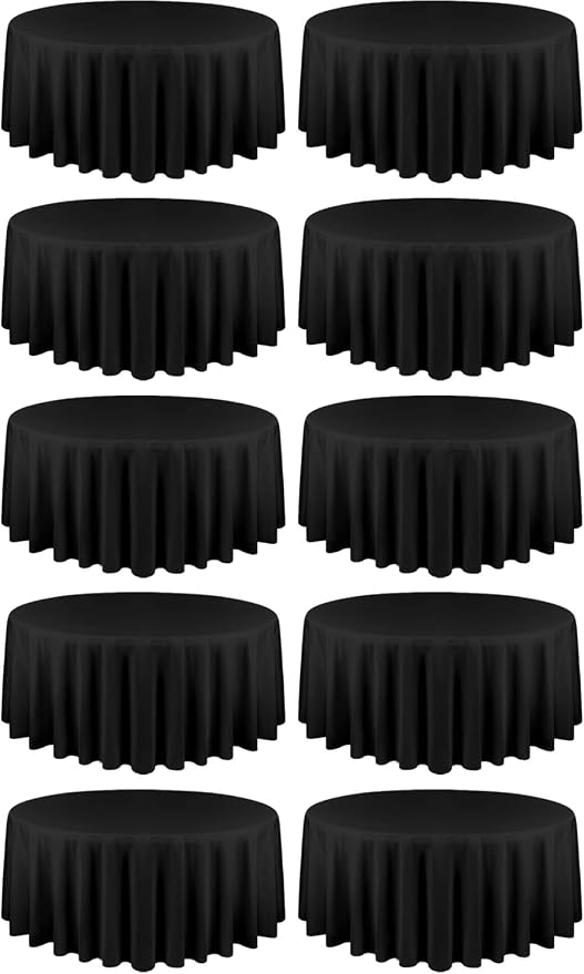 10 Pack Black Tablecloths - Round & Rectangle, 90 Inch, Polyester, Washable, Perfect for Wedding Party