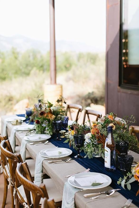 12Pack Navy Blue Table Runner 10Ft Cheesecloth Table Runner Boho Gauze Table Runners Long Cheese Cloth Table Runners for Wedding Party Bridal Shower Thanksgiving Christmas