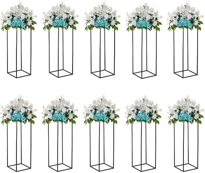 Black Tall Plant Stand: 31.5in, With Metal Panel, Packs of 10 | Columnar Cube Shape, Easy to Assembly, Flowers Cakes Drinks Display Table Centerpieces for Wedding Party Event