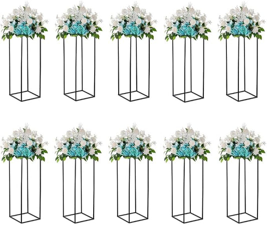 Black Tall Plant Stand: 31.5in, With Metal Panel, Packs of 10 | Columnar Cube Shape, Easy to Assembly, Flowers Cakes Drinks Display Table Centerpieces for Wedding Party Event