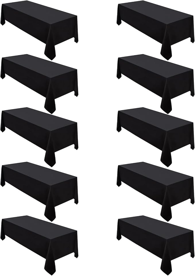 Surmente 10 Pack Black Tablecloth 60 x 102-inch Rectangular Polyester Table Cloth for Weddings, Banquets, or Restaurants