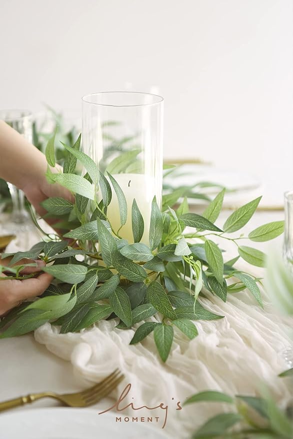 Ling's Moment Artificial Cinnamon Leaf Greenery Garland - 6 Pack, Candle Vines, Splicable 2.3ft Stems for Table Centerpieces, Lantern Rings, Backdrop Floral Arrangements & Wedding Arches