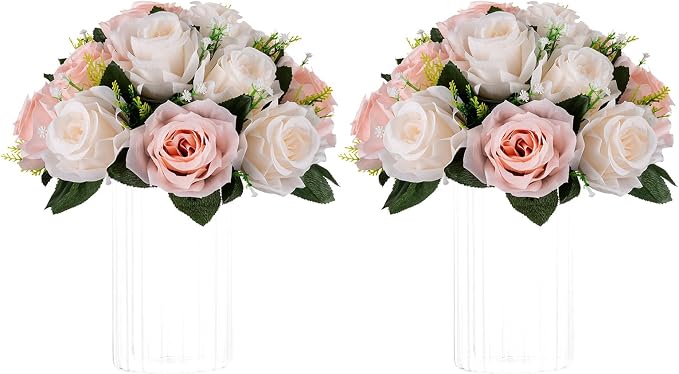 NUPTIO Flower Balls for Table Centerpieces: Artificial Rose Arrangement | 2 Pcs Peachy Pink & Creamy White Fake Floral for Wedding Birthday Party Bridal Shower Decor