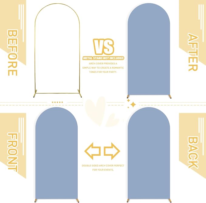 FUHSY Dusty Blue Backdrop Arch Cover (7.2FT, 6FT) Set of 2 Spandex Arch Backdrop Cover Wedding Chiara Arch Covers Stretchy Backdrops for Birthday Party Ceremony Wedding Baby Shower Arches Decorations