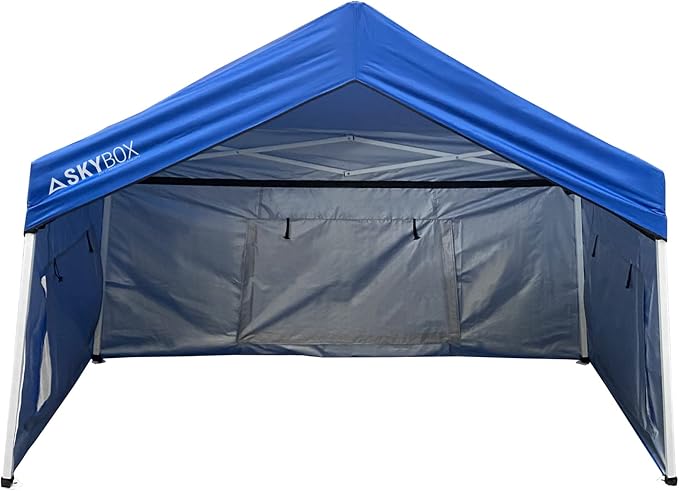 Caravan Canopy Skybox 3.2 Foot x 6.5 Foot Instant Multipurpose Height Adjustable Steel Frame Outdoor Sport Shelter Canopy with Carry Bag, Blue