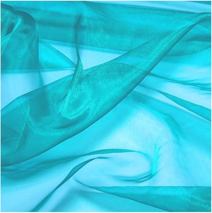 MDS Pack of 15 Yard Sheer Organza Fabric for Wedding Party Home Event Banquet Decorations, Backdrop Curtain Craft Dress Sewing Fashion DIY Crystal Organza Tulle Fabric Bolt 44” Wide - Light Teal