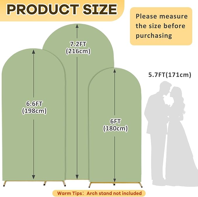 Sage Green Arch Cover Wedding Arch Cover 6FT 6.6FT 7.2FT Arch Backdrop Cover Set of 3 Spandex Arch Covers Round Top Chiara Backdrop Stands Cover for Wedding Birthday Party Baby Shower Decor
