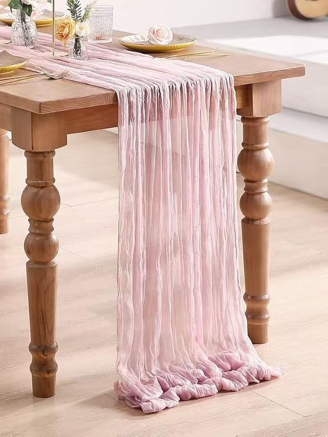 12Pack Light Pink Table Runner 10Ft Cheesecloth Table Runner Boho Gauze Table Runners Long Cheese Cloth Table Runners for Wedding Party Bridal Shower Thanksgiving Christmas