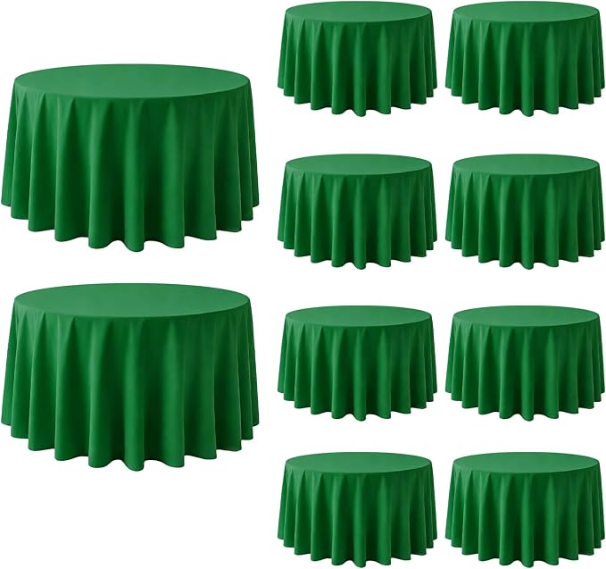 10 Pack Green Round Tablecloth 90 Inch Round Table Cloth Wrinkle Resistant Green Table Cloth Washable and Reusable Polyester Fabric Table Covers for Banquet Wedding Party Dining Buffet