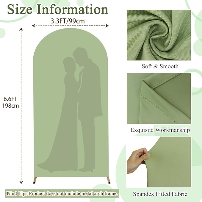 FOTSHARER Wedding Arch Cover 3.3x6.6FT Spandex Arch Cover Sage Green Arch Backdrop Cover for Arch Stand Chiara Round Top Arch Cover Backdrop Fabric Garland Arches Stretchy Cover for Weddings Decor