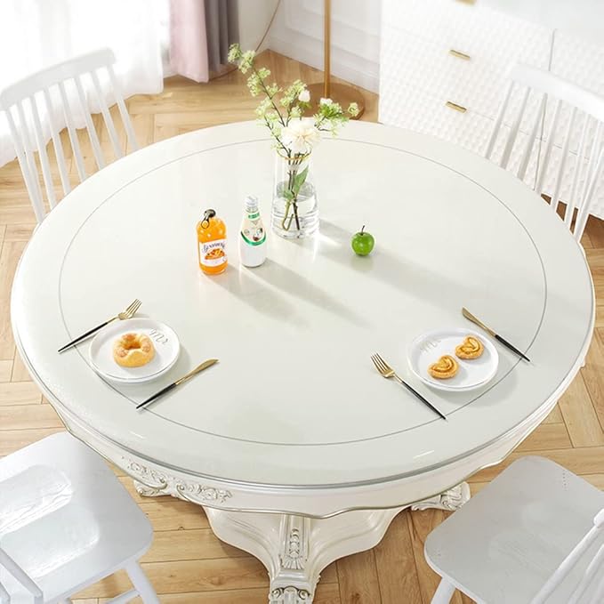 2 Sets 22 Inch Dia Round Clear Plastic Table Protector Cover PVC Vinyl Desk Pad Mat Waterproof Heat Resistant Non-Slip Easy Clean Tablecloth for Dining Room Table Coffee End Table Office Writing Desk