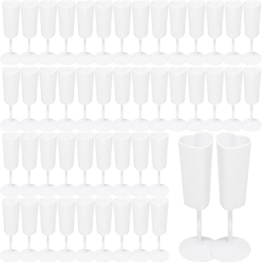 Valentines Day Heart Shaped Wine Glass 6 OZ Elegant Plastic Reusable Wedding Champagne Flutes Galentines Party Acrylic Wine Colored Cups Mimosa Cocktail Toasting Goblets for Birthday Bridal (White,48）